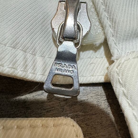 Prada Y2K early 2000’s RARE denim biker jacket, Sz4/S, White, Sky Blue, Red - Picture 8 of 9